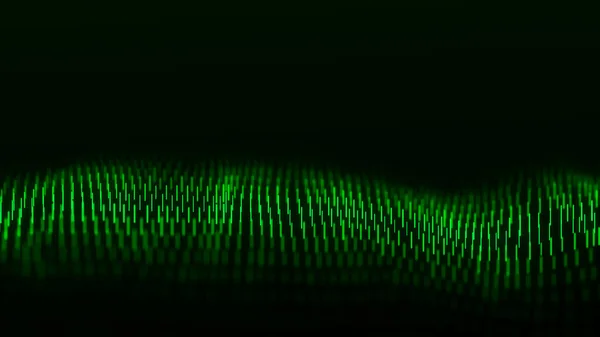 背景に緑の縦線がダイナミックな波の流れを示す デジタル波背景概念 ビッグデータ可視化 3Dレンダリング — ストック写真
