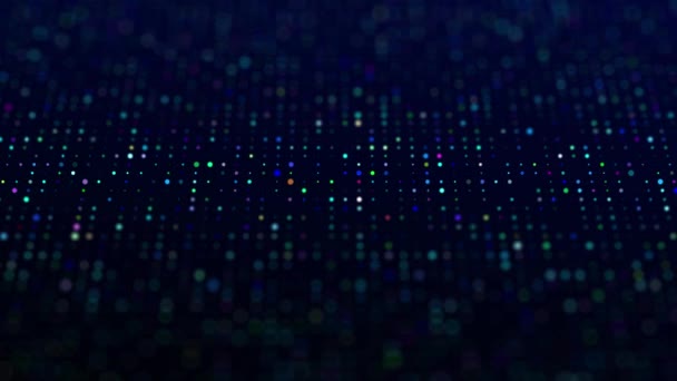 蓝色背景上的彩色闪光点的流动 网络连接结构 网络空间的几何流 3D渲染 — 图库视频影像