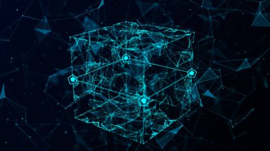 Teknoloji engelleme zinciri kavramı. Kripto para endüstrisinin dinamik akışının görselleştirilmesi. Büyük veri akışı bağlantıları. Ağ bağlantısı yapısı. 3B Hazırlama.