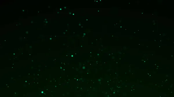 Staubpartikel glühen. Energiefluss auf grünem Hintergrund. Abstrakter Hintergrund von Teilchen. 3D-Rendering. — Stockfoto
