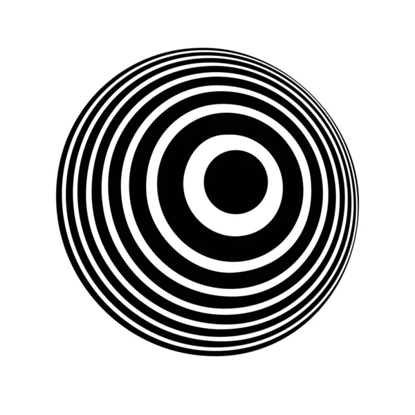 3次元球面上の光学錯視 縞模様の球 幻想効果 黒と白の3Dアート ベクターイラスト — ストックベクタ