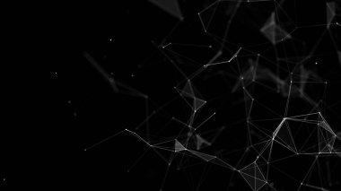 Noktalar ve çizgilerle soyut geometrik arkaplan. Soyut siyah dijital arkaplan. Ağ konsepti. Bileşikli büyük veri kompleksi. 3B görüntüleme.