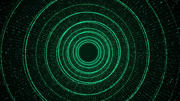 概要緑の背景にある動的ワイヤーフレームトンネル 未来的な3Dポータル 未来的な粒子流 3Dレンダリング — ストック写真