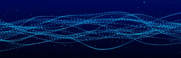 分子Dna结构 粒子的声波 网络连接结构 大数据可视化 3D渲染 — 图库照片
