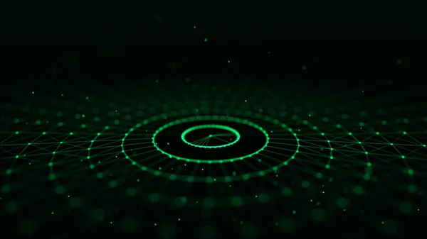 Abstract Green Background Circular Flow Particles Digital Cyberspace Network Connections — Stock Photo, Image