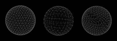 Noktalardan ve çizgilerden soyut küreler. Ağ bağlantısı yapısı. Büyük veri görselleştirmesi. Vektör illüstrasyonu.