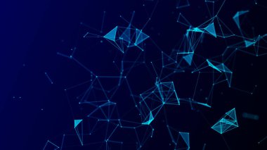 Noktalar ve çizgilerle soyut geometrik arkaplan. Soyut mavi dijital arkaplan. Ağ konsepti. Bileşikli büyük veri kompleksi. 3B görüntüleme.
