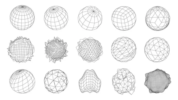Набор Сфер Проволочной Сетки Сферы Использования Дизайне Hud Концепция Сетевой — стоковый вектор