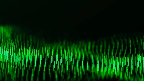 Abstract Dynamic Wave Flow Green Vertical Lines Dark Background Digital — Stockfoto