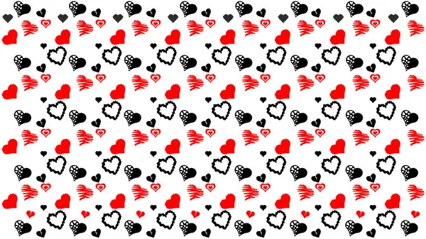 心でシームレスな背景 赤と黒の心からバレンタインデーのためのデザイン要素 白を基調にしたスタイリッシュな質感 ベクターイラスト — ストックベクタ