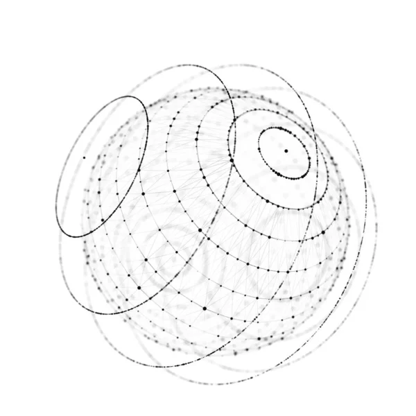 球体由点和线组成 网络连接结构 大数据可视化 3D渲染 — 图库照片