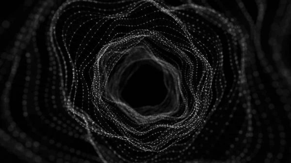 Αφηρημένη Δυναμική Σήραγγα Wireframe Μαύρο Φόντο Βαθιά Κυματιστή Σκουληκότρυπα Μελλοντική — Φωτογραφία Αρχείου