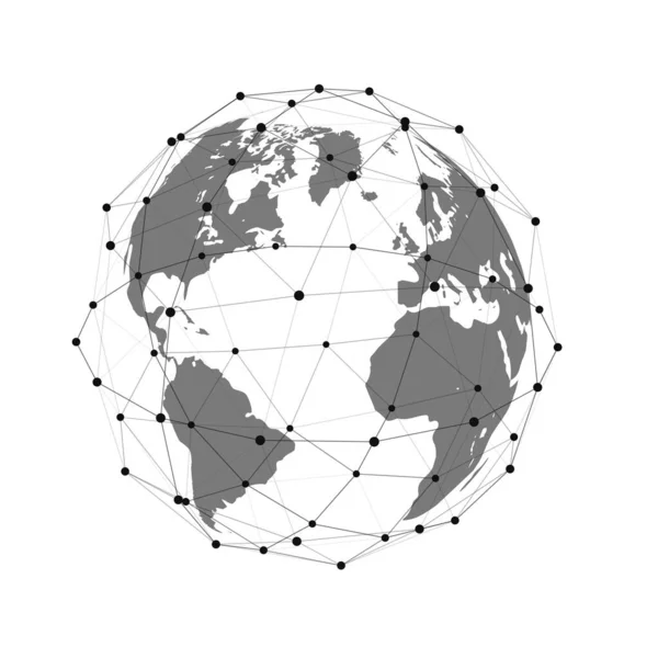 Conexión Red Social Global Mapa Futurista Abstracto Del Planeta Tierra — Vector de stock
