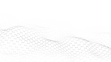 Geleceğin beyaz altıgen dinamik dalgası. Gelecekçi bal peteği konsepti. Dijital teknoloji web akışı. Büyük veri görselleştirmesi. 3B görüntüleme.