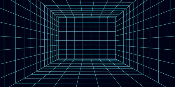 Mavi arka planda 3 boyutlu kablo örgüsü. Soyut perspektif ızgarası. Vektör illüstrasyonu.