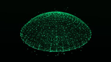 Noktalardan ve çizgilerden oluşan gelecekçi dijital şekil. Ağ bağlantısı yapısı. Büyük veri görselleştirmesi. 3B görüntüleme.