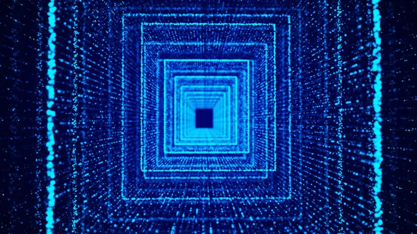 Mavi Arka Planda Soyut Dinamik Kablo Tüneli Geleceğin Boyutlu Portalı — Stok fotoğraf