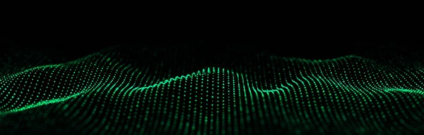 Dynamic Sound Wave Green Energy Flow Concept Cyberspace Background Rendering — Stock Photo, Image