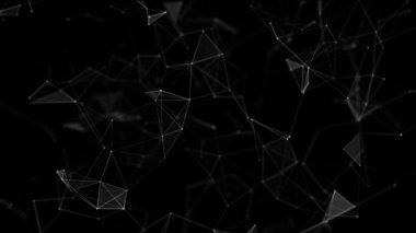 Noktalar ve çizgilerle soyut geometrik arkaplan. Soyut siyah dijital arkaplan. Ağ konsepti. Bileşikli büyük veri kompleksi. 3B görüntüleme.