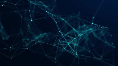 Noktalar ve çizgilerle soyut geometrik arkaplan. Soyut mavi dijital arkaplan. Ağ konsepti. Bileşikli büyük veri kompleksi. 3B görüntüleme.