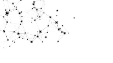 Noktalar ve çizgilerle soyut geometrik arkaplan. Soyut beyaz dijital arkaplan. Ağ konsepti. Bileşikli büyük veri kompleksi. 3B görüntüleme.