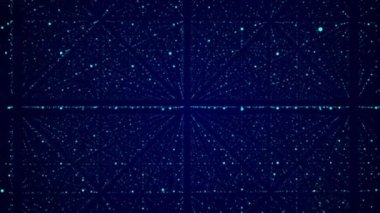 Bilimsel verilerin soyut gelecekteki sonsuz akışı. Bir dizi noktanın ağ yapısı. Dış uzay arkaplanı. Büyük veri görselleştirmesi. 3B görüntüleme.