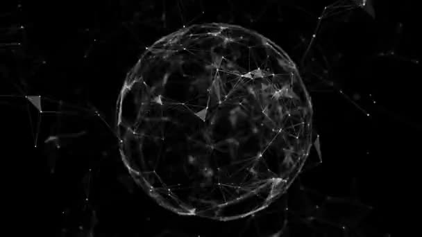 球体具有闭合的点和线流的球体网络连接结构 大数据可视化 — 图库视频影像