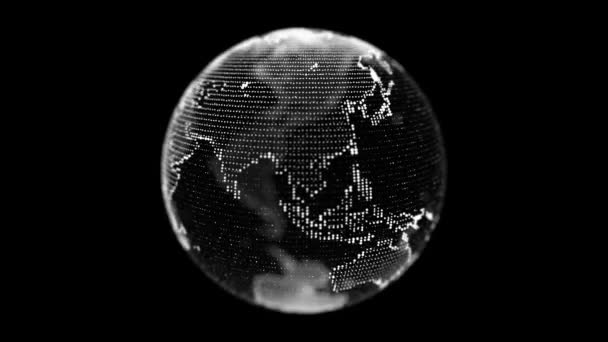 Abstrakcyjna Planeta Ziemia Cząstkami Połączoną Skorupą Liniami Globalne Połączenie Sieciowe — Wideo stockowe