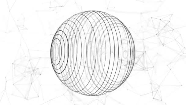 Una esfera con un flujo cerrado de puntos y líneas. Estructura de conexión de red. Visualización de macrodatos. renderizado 3d. — Vídeos de Stock