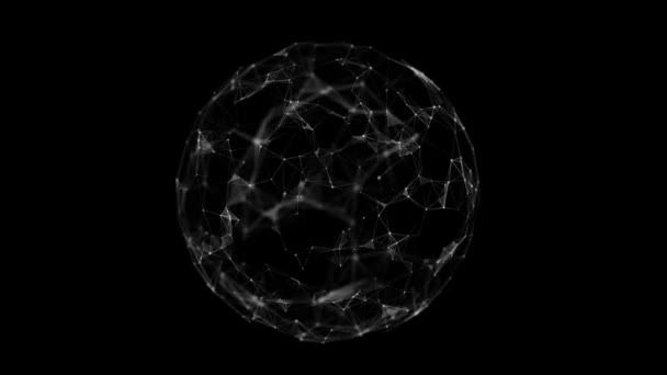 Сфера состоит из точек и линий. Структура сетевого соединения. Большая визуализация данных. 3D рендеринг. — стоковое видео