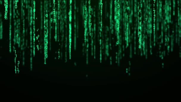 Matriks hijau latar belakang digital. Coding atau hacking konsep. Mengalir dari angka acak. Perender 3D. — Stok Video