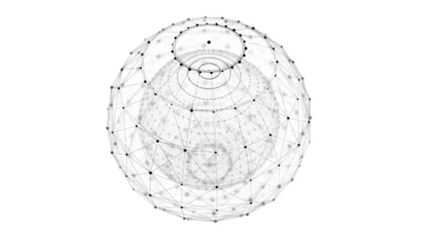 Esfera composta de pontos e linhas. Estrutura de conexão de rede. Visualização de Big Data. Renderização 3d. — Vídeo de Stock