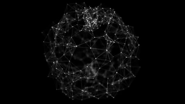Sfären består av punkter och linjer. Nätanslutningskonstruktion. Visualisering av stora data. 3D-rendering. — Stockvideo