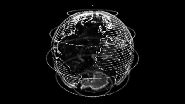 Abstraktní planeta Země s částicemi a spojenou skořápkou s liniemi. Globální síťové připojení. Věda a technika. 3D vykreslování. — Stock video