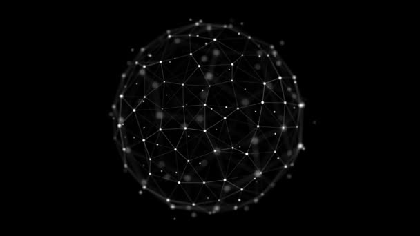 Sphère composée de points et de lignes. Structure de connexion réseau. Visualisation Big Data. Rendu 3d. — Video