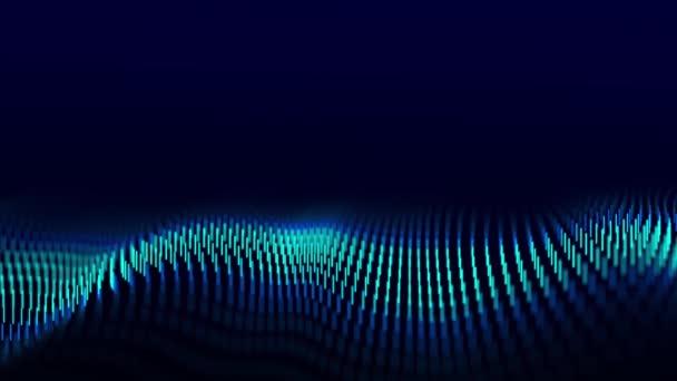 Flujo de onda dinámica abstracta de líneas verticales azules sobre fondo oscuro. Concepto de fondo de onda digital. Visualización de macrodatos. Renderizado 3D. — Vídeo de stock