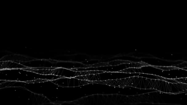 Технологическая волна точек и линий. Концепция технологического фона. Сетевые соединения. Большие визуализации данных. 3D рендеринг. — стоковое видео
