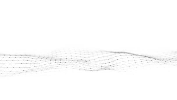 Dynamische Welle mit miteinander verbundenen Punkten und Linien auf weißem Hintergrund. Digitaler Wellenhintergrund. Abstrakter technologischer Hintergrund. Visualisierung von Big Data. 3D-Rendering. — Stockvideo