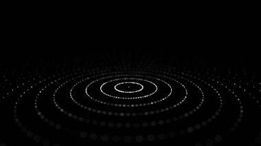 Parçacıkların dairesel akışının soyut siyah arkaplanı. Dijital siber uzay. Ağ bağlantıları yapısı. 3B görüntüleme.