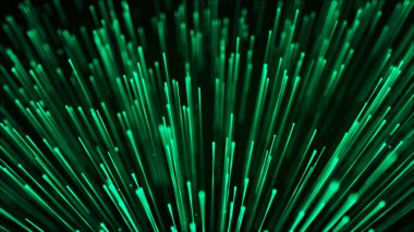 Yeşil dijital çizgileri olan siber uzay. Siber uzayda geometrik akış. Yüksek hız. Büyük veri bağlantısı. 3B görüntüleme.