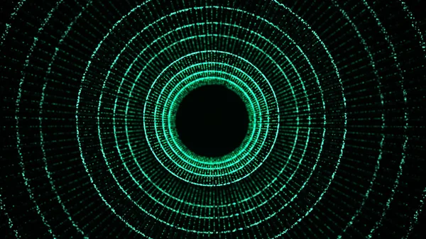Yeşil arka planda soyut dinamik kablo tüneli. Geleceğin 3 boyutlu portalı. Fütürist parçacık akışı. 3d oluşturma.
