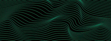 Karanlık bir arka planda soyut dalgalı 3 boyutlu ağ. Geometrik dinamik dalga. Üç boyutlu teknoloji kablo çerçevesi. Vektör illüstrasyonu.