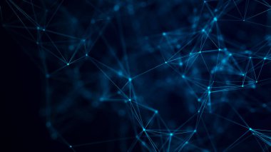 Noktalar ve çizgilerle soyut geometrik arkaplan. Soyut mavi dijital arkaplan. Ağ konsepti. Bileşikli büyük veri kompleksi. 3B görüntüleme.