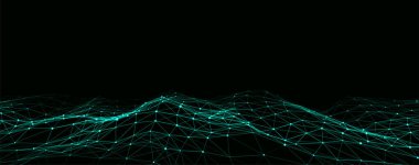 Noktalı ve çizgili gelecekteki dinamik dalgalar. Akıllı dalga teknolojisi konsepti. Büyük veri görselleştirmeleri. Ağ bağlantıları. Web sitesi için vektör illüstrasyonu.