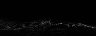 Parçacık dalgası. Dijital dalga arka plan kavramı. Soyut teknoloji geçmişi. Büyük veri görselleştirmesi. Vektör illüstrasyonu.