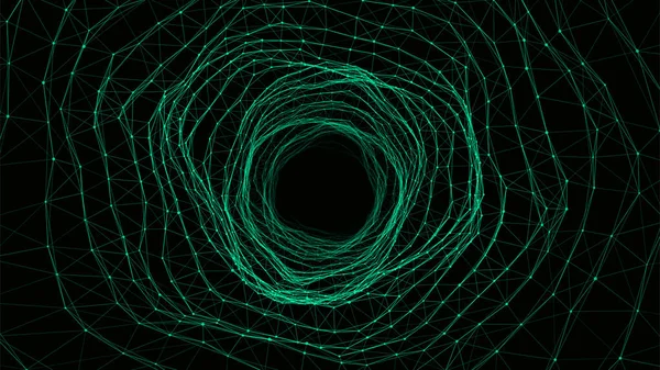 Túnel Dinâmico Abstrato Fundo Verde Buraco Minhoca Ondas Profundas Fluxo — Vetor de Stock