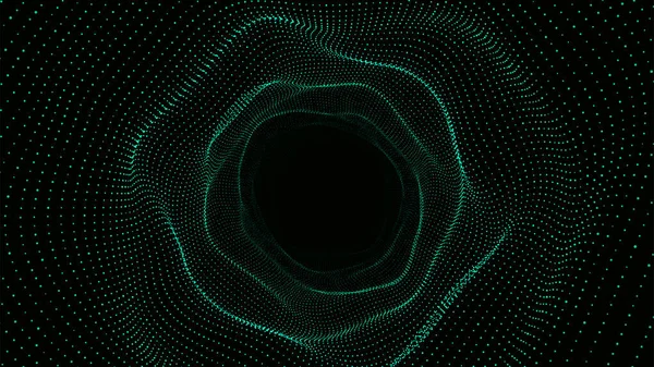 Abstract Dynamic Wireframe Tunnel Green Background Deep Wave Wormhole Futuristic — Vector de stock