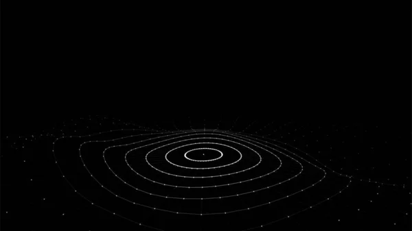 Αφηρημένο Μαύρο Φόντο Κυκλικής Ροής Σωματιδίων Ψηφιακός Κυβερνοχώρος Δομή Συνδέσεων — Διανυσματικό Αρχείο