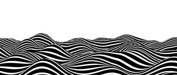 Soyut optik illüzyon dalgası. Dalgalı bir çarpıtma etkisi yaratan siyah beyaz çizgiler. Vektör İllüstrasyonu.