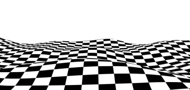 Dalgalı satranç tahtası. Satranç tahtası konsepti. Dalga çarpıtma etkisi. Vektör illüstrasyonu.